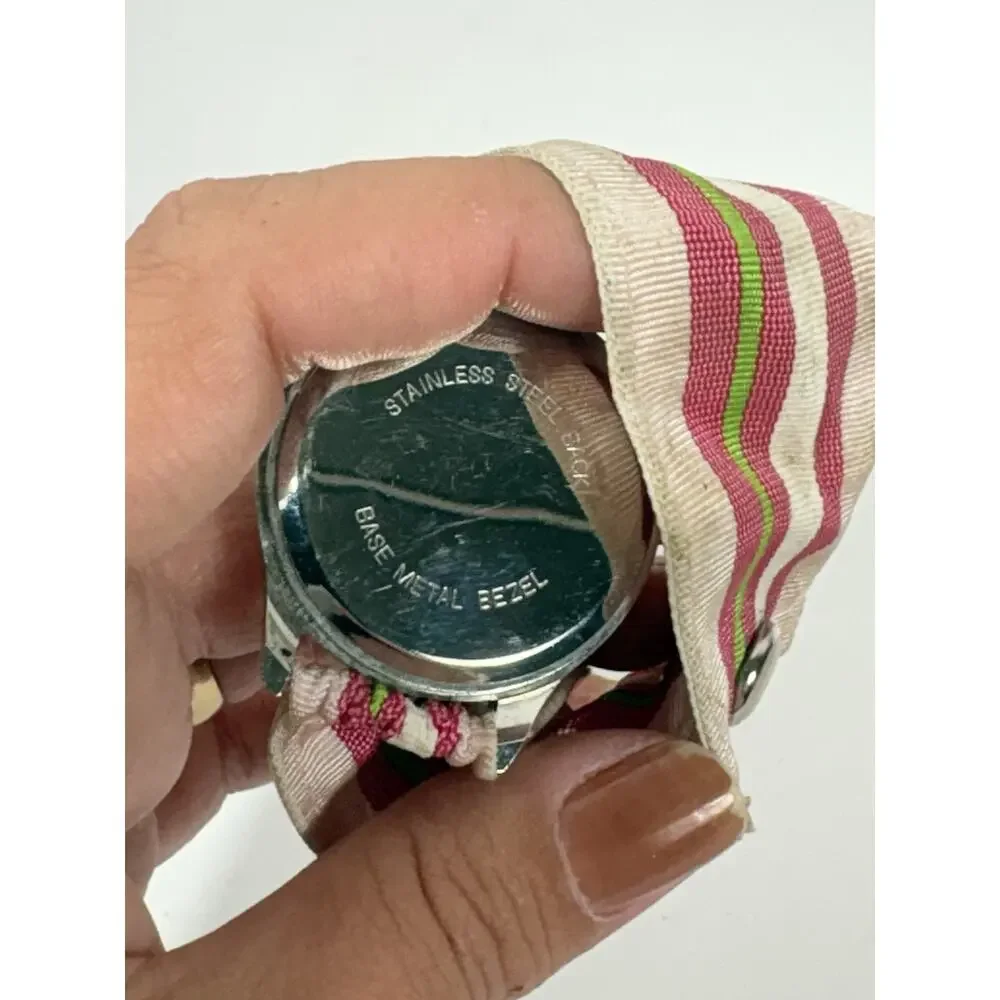Rachel Weissman Quartz Watch With Faux Sub Dials Pink Nylon Band Needs Battery‎